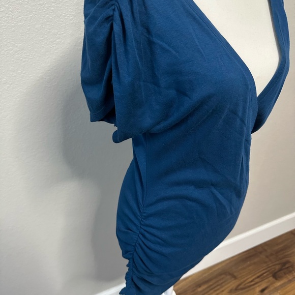 Express Blue Wrap Ruched Blouse - Picture 3 of 12